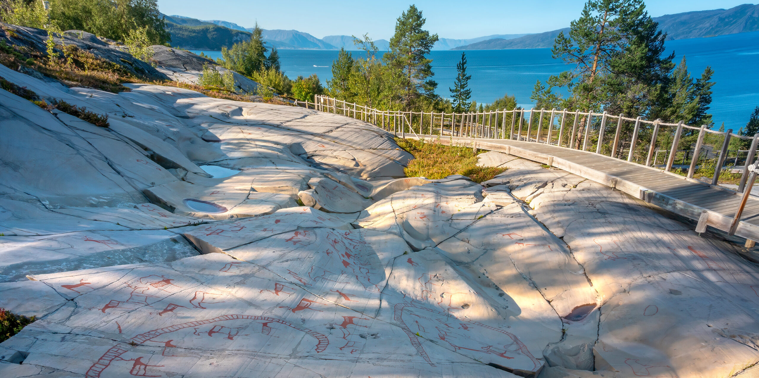 Alta rock carvings overlooking the fjord, Northern Norway